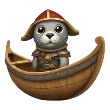 A seal dressed as a Viking on a medieval yacht  sticker