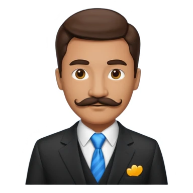 a male housekeeper in suit with a mustache sticker