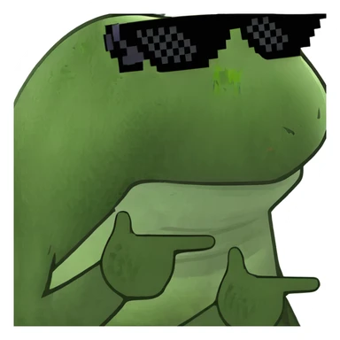 Green frog dancing on beach with sun rays highlighting, happy beach party frog sticker