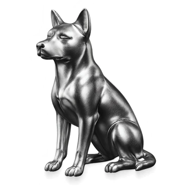               Apply a high-end, photorealistic metallic chrome material to the provided {subject}. The material should have a smooth, slightly curved surface with subtle reflections and soft shadows, resembling brushed or polished silver metal. Preserve the exact shape, proportions, and design of the original object. Set it against a solid black background (#000000) in 8K resolution. The lighting should enhance the beveled edges and reflective highlights, creating a sleek, premium finish. {subject} = dog sticker