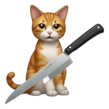 A cat with a knife sticker