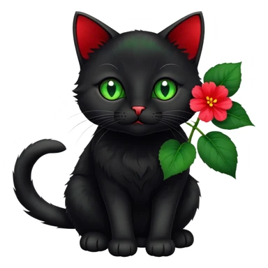 A cute  little  black cat and Begonia flower sticker