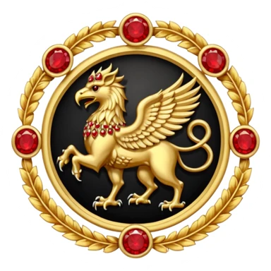 Golden griffin crest / brosch in a circle with red gems and no background sticker