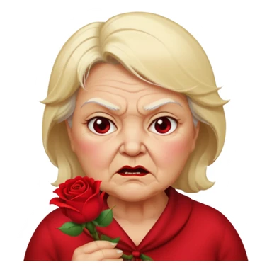 fat old lady holding a rose with blonde hair and an angry expression sticker