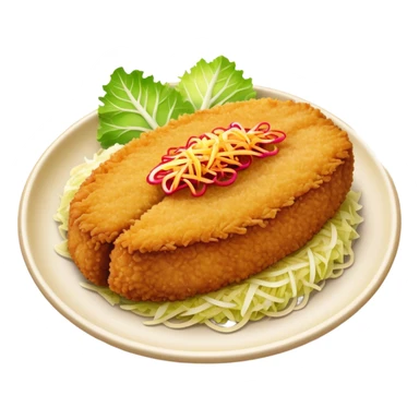 Cinematic Realistic Tonkatsu Dish Emoji, featuring a golden, breaded pork cutlet served with shredded cabbage rendered with rich textures and vibrant, dynamic lighting. sticker