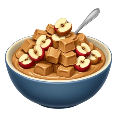 bowl with apple chunks with peanut butter sticker