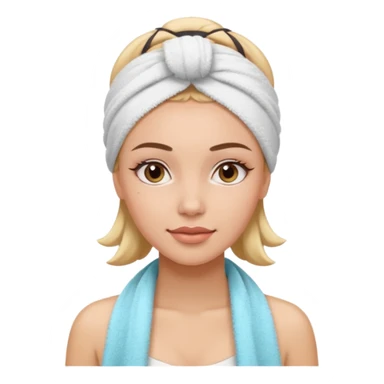 rosto de uma mulher com uma faixa de toalha no cabelo castanho como se estivesse no spa sticker