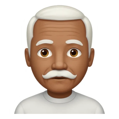 An elderly man emoji with medium-dark skin tone, short neatly trimmed white hair around the sides and back of his head, a bald top, and well-groomed facial hair — a small white mustache paired with a short rounded white goatee that frames his mouth. sticker