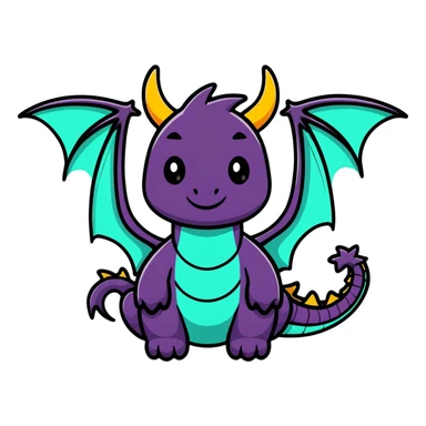 A colorful friendly cartoon dragon with wings and horns sticker