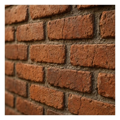photorealistic close-up of a brick wall, detailed red and brown bricks, rough texture, visible mortar, natural lighting, slight weathering, cracks, shallow depth of field sticker