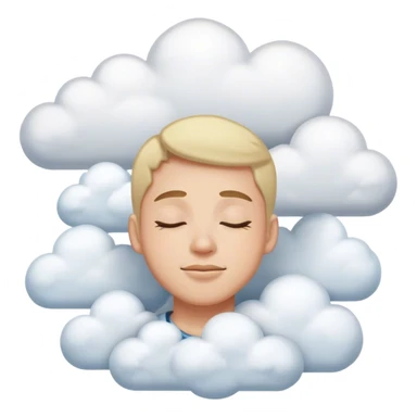 a satisfied face with his eyes closed surrended by several clouds sticker