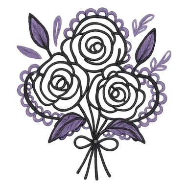 gothic bouquet, sketchy, whimsical, gothic lace accents, black and purple sticker