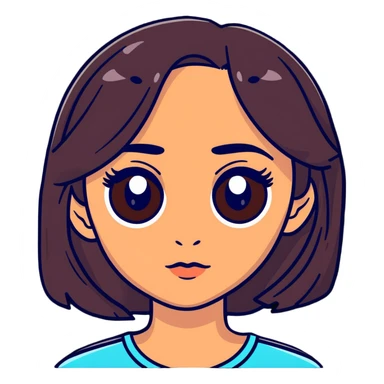 woman face with big eyes, medium skin tone, and dark hair sticker