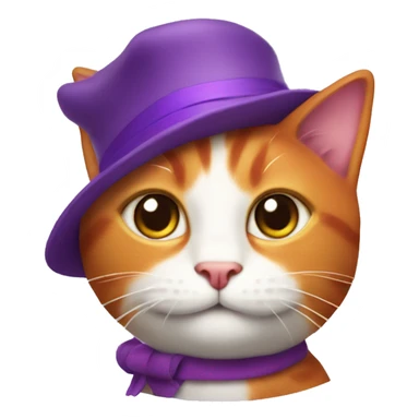 Red and  whiwhite cat on the mat with purple hat sticker