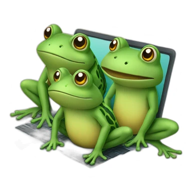 three frogs drawing with a laptop sticker