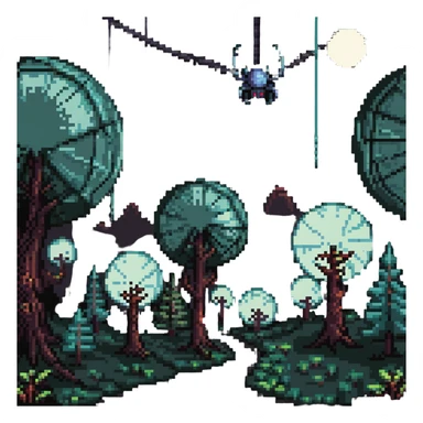 alien planet with giant trees and spider web cities sticker