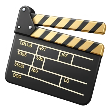 movie slate emoji with gold upper rectangle and white lower rectangle, black diagonal line across front sticker
