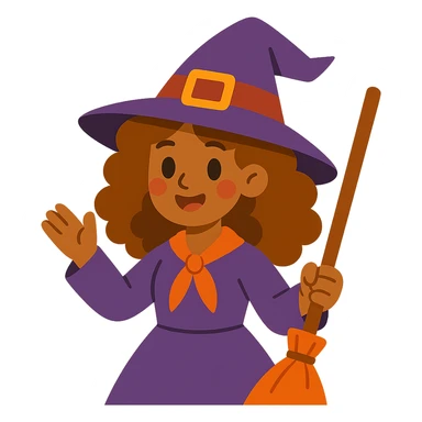 vibrant toon style witch with caramel brown curly hair sticker