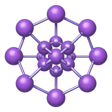 group of purple atoms linked to a central yellow nucleus, white background sticker