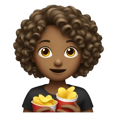 A Curly brown hair girl eating chips sticker