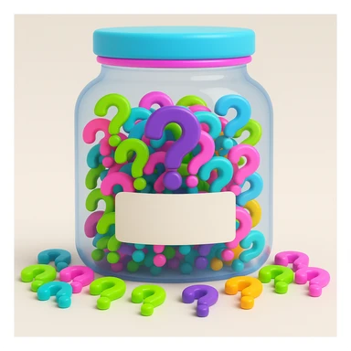 Add a blank label to the front of the jar, keep the neon question marks and 3D emoji style sticker