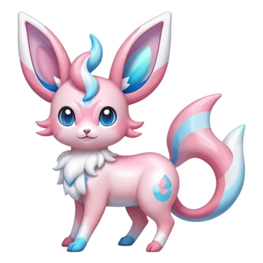 Shiny Exotic Colorful Ethereal Sparkly Sylveon-Flaaffy-Amaura-Aurorus-Fakémon-hybrid-creature (full body)  sticker