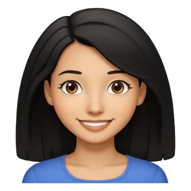 emoji of a light brown skinned female with shoulder length black hair, smiling sticker