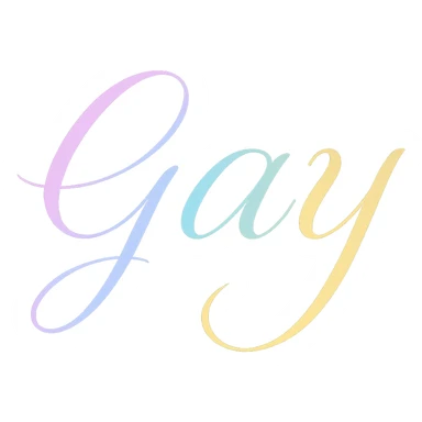the word GAY in cursive font with pastel rainbow gradient sticker