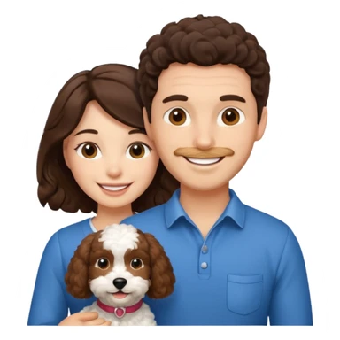 emoji of brunette man, brunette woman and cockapoo sticker