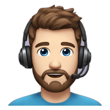 twitch emote husband with brown hair fade haircut and a full beard with blue eyes wearing gaming headset, with different emotions sticker
