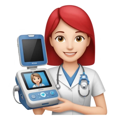 Cardiac sonographer with Philips ultrasound machine sticker