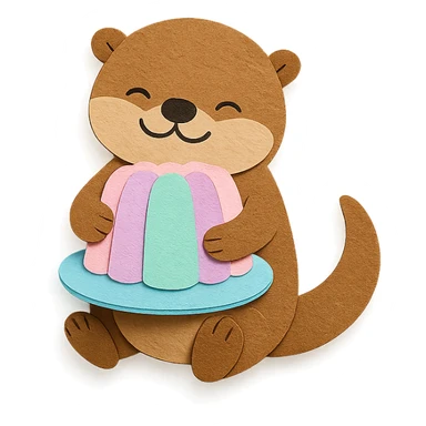 otter hugging pastel jelly cake in paper-craft style sticker
