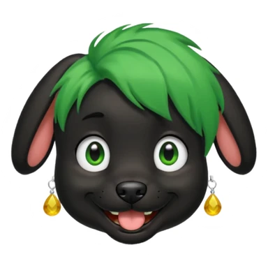 green haired black dog with earring and ha sticker