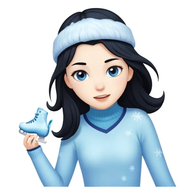 pale girl with long black hair ice skating sticker