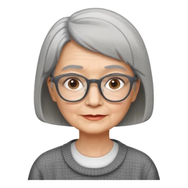 Old woman square glasses short gray straight hairstyles bob sticker