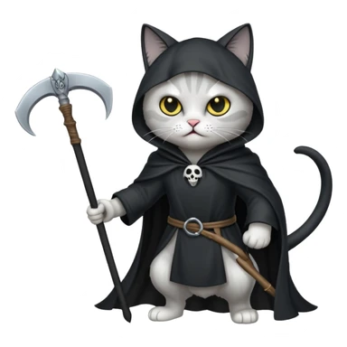 cat winning a fight with the grim reaper sticker