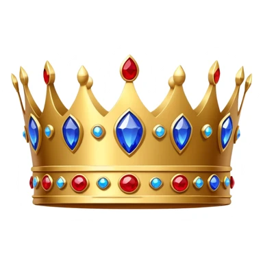 An emoji of a royal crown. A golden crown decorated with red and blue jewels, shiny and elegant, with a classic regal design symbolizing royalty, power, and leadership sticker