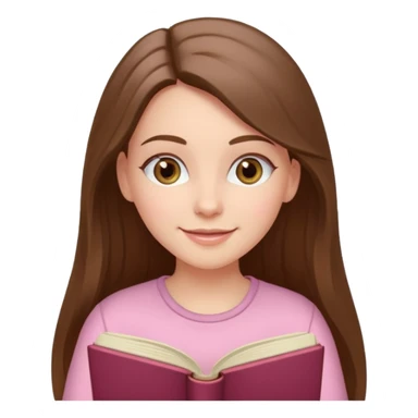 happy white long brunette hair girl with hazel eyes wearing light pink reading a book  sticker