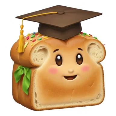 a loaf of bread wearing a graduation cap sticker
