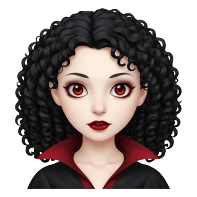 cabelos cacheados pretos, corte em camadas, pele pálida, olhos vermelhos escuros, vampiro, sexo feminino sticker