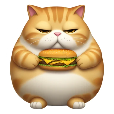fat obese cat crying holding a burger sticker