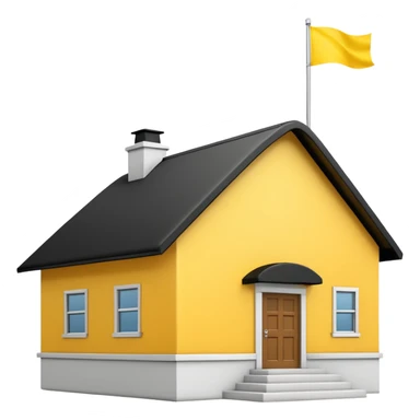 simple school, white background, magic school, black roof, with a big flag, big flag on a roof, big yellow flag, white school sticker