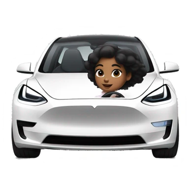 Girl with black hair driving a Tesla model y sticker