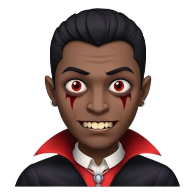 black skinned person with black hair low taper fade with vampire teeth with cuts on their face sticker