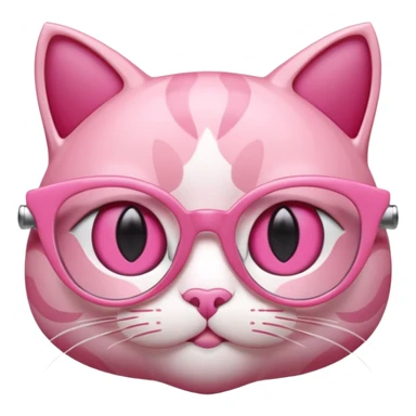 A 3D cartoon rose-pink cat-eye spectacle with glossy curved frames and soft reflections, feminine Memoji-style rendering. sticker