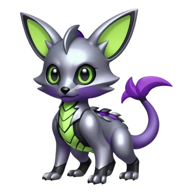 Futuristic modern Cute cool shiny metallic alloy silver-grey-black-obsidian purple neon-green white lime animal hybrid Fakemon full body sticker