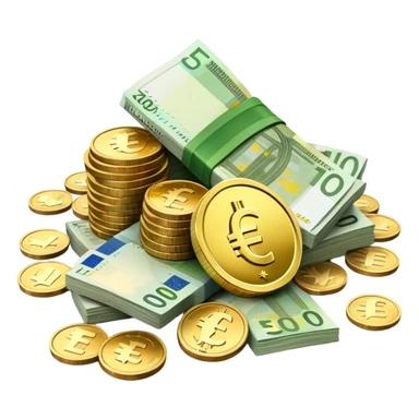 pile of euro coins and euro bank notes sticker