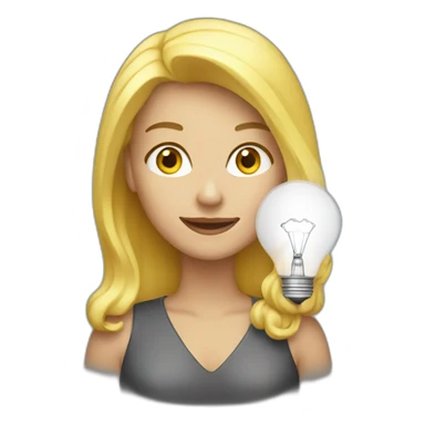 blonde woman with a lightbulb sticker