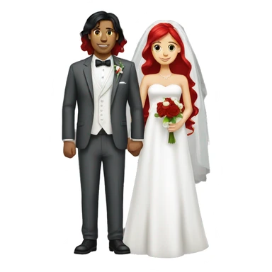cartoon bride black hair and groom red hair sticker