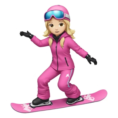 A snowboarder girl in a pink kosume full body blonde sticker